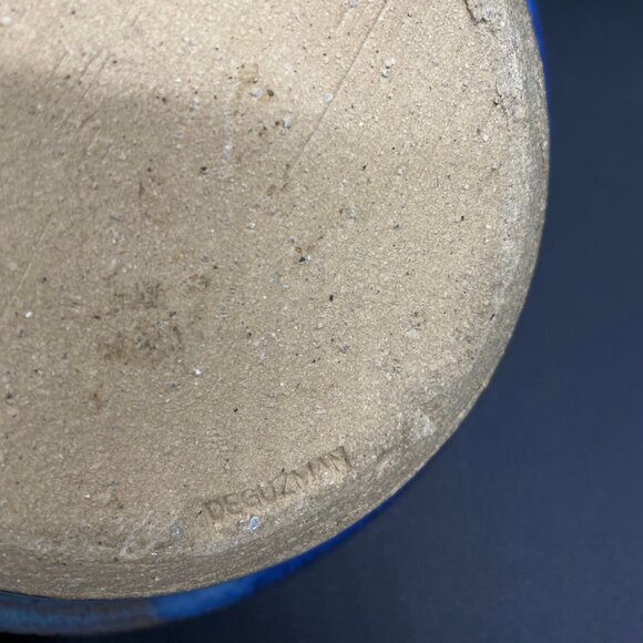 Vintage Art Pottery Manatee Bowl Jamie De Guzman Blue Green Nautical Beach Ocean - Picture 8 of 10